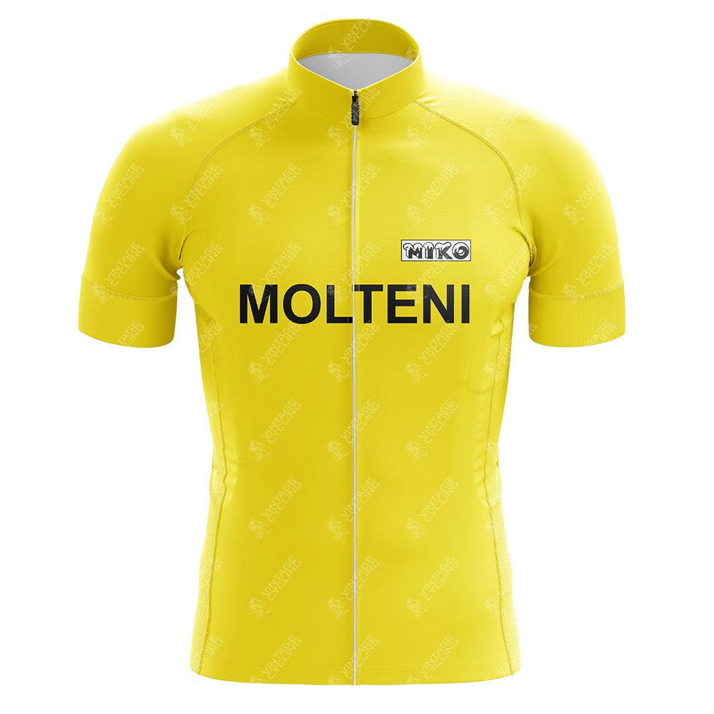 The TI-Raleigh Red-Yellow Retro Short Sleeve Cycling Set features a front zipper and bold retro design, perfect for fans of classic, customizable cycling gear.