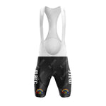 Pair these black bib shorts with white straps, "marc" in white on each leg, and a rainbow logo at the hem with the Marc Superia Blue Retro Short Sleeve Cycling Set (Copy) for a classic retro cycling look.