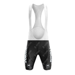 The I'MACYCLING Grandpa Short Sleeve Cycling Set features black and white bib shorts with vertical MOTOROLA prints on the sides, logo details on each thigh, and white mesh straps for a classic retro cycling look.