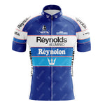 Green retro short sleeve cycling set with Alfa Lum Legnano logos on the front and additional sponsor logos on the shoulders and chest. Features a stand-up collar for a classic look.