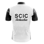 The back of the SCIC Retro Short Sleeve Cycling Set (Copy) features SCIC Bottecchia in bold black letters along with text on the sleeves. Check the included size guide for a perfect fit.