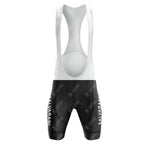 Front view of the Sanson Retro Short Sleeve Cycling Set bib shorts in black and white, featuring "SALVARANI" in white on each leg and breathable white mesh straps for comfort.