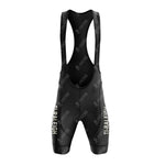 The Peugeot BP Dunlop Retro Short Sleeve Cycling Set features black bib shorts with shoulder straps and is made from performance fabric—an ideal addition to any retro cycling kit.