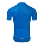 Shown from the back, the Bike Logo Blue Cycling Jersey Set features a breathable mesh texture and multiple lower back pockets, ensuring functionality and comfort during rides.