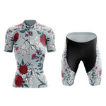 The Womens Floral Big Red Cycling Jersey Set includes a lightweight polyester jersey and black shorts with a matching floral pattern. The set also features a breathable gel seat pad for added comfort.