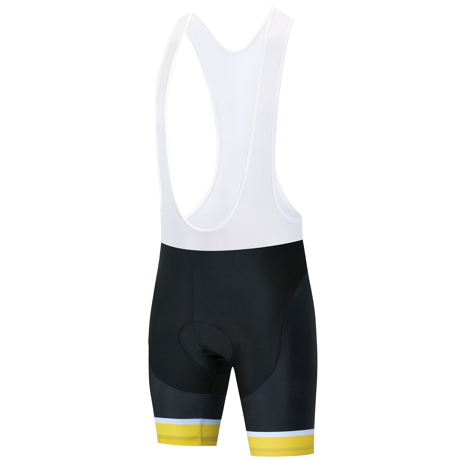 The Dont Stop Riding Cycling Jersey Set includes bib shorts crafted from lightweight polyester with white shoulder straps and black shorts. It features yellow and light blue stripes near the hem, offering comfort and breathability while perfectly matching your cycling ensemble.