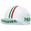 The 7-ELEVEN Retro Cycling Cap features a classic vintage design with 7-Eleven on the side and front. This white cap is accented by vibrant red and green stripes, embodying the timeless charm of cyclings golden era.