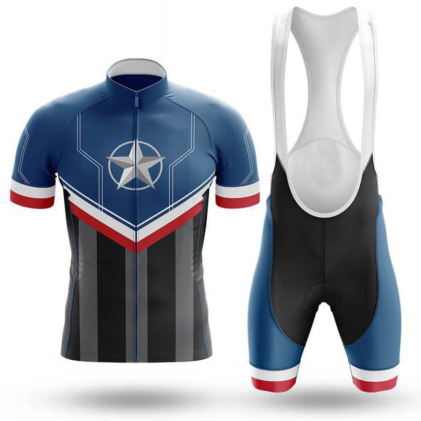Introducing our Captain America Cycling Jersey Set, designed with a blue jersey featuring star and stripe motifs and paired with black bib shorts with blue panels. Crafted from lightweight, breathable polyester, this superhero-inspired ensemble ensures maximum comfort.