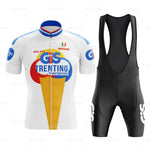 The GiS Trentino Vacanze Retro Cycling Jersey Set includes a lightweight polyester jersey with red, yellow, and blue gelato cone graphics and branding, paired with breathable black bib shorts featuring a white logo on the leg.