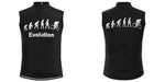 Experience the essence of Evolution Cycling with our retro sleeveless jersey from the Evolution Cycling Jersey Set. Made of lightweight polyester, it features a striking white graphic showing the evolution sequence ending with a cyclist above the word Evolution.