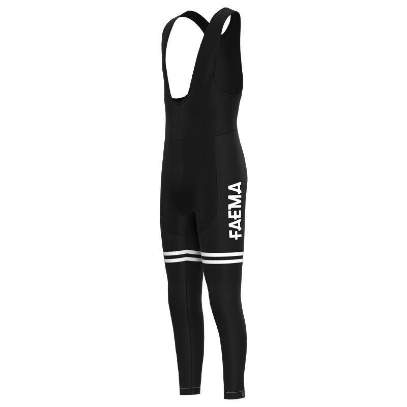 The Faema 1955 Retro Cycling Leggings feature FAEMA in white vertically on the left leg and two white thigh stripes, echoing the classic 1955 design. Made from stretchy, fitted material, theyre ideal for retro cycling adventures.