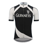 The Guinness Retro Cycling Jersey Black is made from lightweight polyester in black and white, featuring the Guinness logo and a harp. It offers short sleeves with mesh panels, a full front zipper, and curved sections for a sleek, retro look.