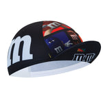 Vintage cycling fans will appreciate the M&Ms Retro Cycling Cap. It features a black design with a white m on both sides and vivid M&Ms characters on the front panel beneath the visor, capturing a retro cycling vibe.