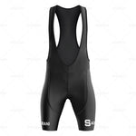 The Salvarani 1972 Retro Cycling Jersey Set includes black bib shorts with RANI on the left thigh and SALV on the right, inspired by Felice Gimondis Grand Tours, featuring a racerback design, padded shorts, and a streamlined fit.
