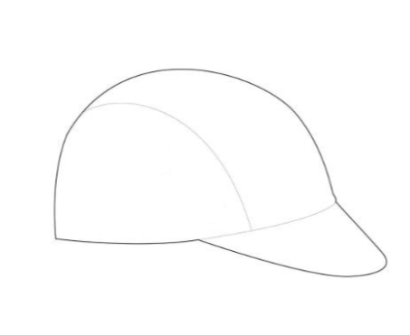 Line drawing of the Custom Design Cycling Cap, shown in side profile with a curved brim and a rounded crown, on a plain white background.