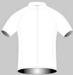 A custom design cycling jersey, part of the Custom Design Cycling Jersey & Shorts Short Set, is displayed on a gray background. The front view highlights its plain short-sleeved design with a full-length zipper and high collar.