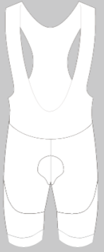 Illustration of a Custom Design Cycling Jersey & Shorts Short Set, showing white shorts with broad shoulder straps, a fitted design, and seat padding for comfort against a light gray background.