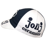 The Jollj Ceramica Retro Cycling Cap features a classic black and white design with the Jollj Ceramica logo and text on the side, complemented by a short, curved brim.