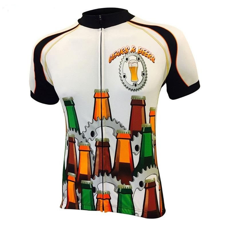 The Gears & Beers Cycling Jersey is a lightweight polyester, short-sleeve jersey featuring colorful beer bottle and gear designs. Ideal for performance cycling, it includes Gears N Beers text and a beer mug illustration for a fun, beer-themed vibe.
