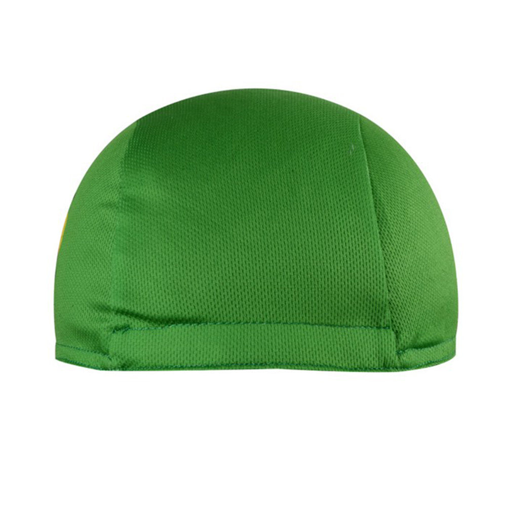 The Tour de France Cycling Cap has a green design with breathable mesh and a striking yellow pattern on one side, ideal for enthusiasts.