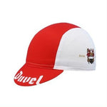 The Duvel Beer Cycling Cap boasts a bold red and white design. The red highlights a white logo, while the white area features a crest and Anno. Made from quick-drying, moisture-wicking material, its ideal for cycling adventures.