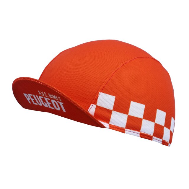 The Peugeot Red Cycling Cap boasts a red design with checkered white pattern on the side and Peugeot under the brim. Made from breathable mesh fabric, it effectively absorbs moisture during rides.