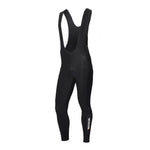 The German Cycling Team Retro Cycling Long Set, available with a fleece option, includes black bib tights with shoulder straps. The form-fitting design and stretchy fabric, featuring a small logo on the left ankle, ensure comfort and flexibility for cycling enthusiasts.