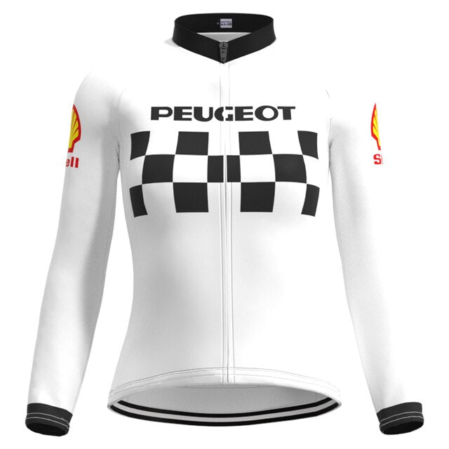 Women's 1960s Peugeot-Shell Retro Cycling Jersey Long Set (with Winter Fleece)