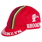 The Brooklyn Retro Cycling Caps feature a classic multicolored striped design with Brooklyn text on the brim and side, a white bridge graphic nodding to Brooklyn Chewing Gum, evoking nostalgia on every ride.