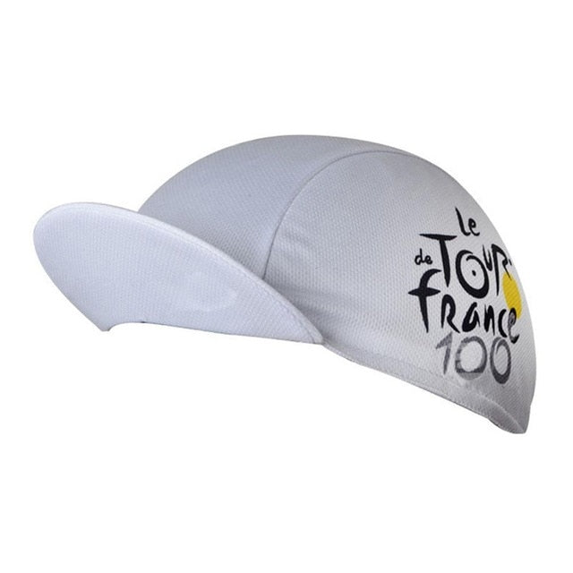 The Tour de France Cycling Cap features a short brim and Le Tour de France 100 in bold black text. Made with breathable mesh for comfort, it includes distinctive yellow side accents to celebrate the races spirit.