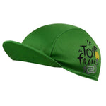 The Tour de France Cycling Cap features breathable green mesh, a Le Tour de France black text, a vibrant yellow graphic, and a small circular logo on the side.