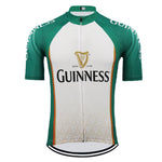 Presenting the Guinness Retro Cycling Jersey Green, made from lightweight polyester with a green and white design featuring the iconic Guinness and golden harp logo on the front. This breathable jersey ensures comfort for every ride.