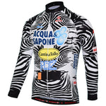 Discover the Acqua Sapone Cantina Tollo Zebra Retro Cycling Jersey, a bold black-and-white zebra-print style featuring Cantina Tollo and RDZ logos for a striking ride.
