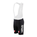 The G. S. Carpano Retro Cycling Jersey Set includes cycling bib shorts crafted from lightweight polyester, featuring white straps and a classic black lower section. CARPANO is displayed on the thigh in white, with Italian flag patches on the cuffs, offering a vintage cycling look inspired by G. S. Carpanos style.